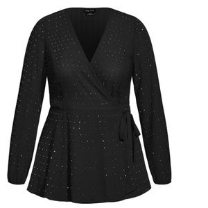 City Chic Black and Silver dot wrap top